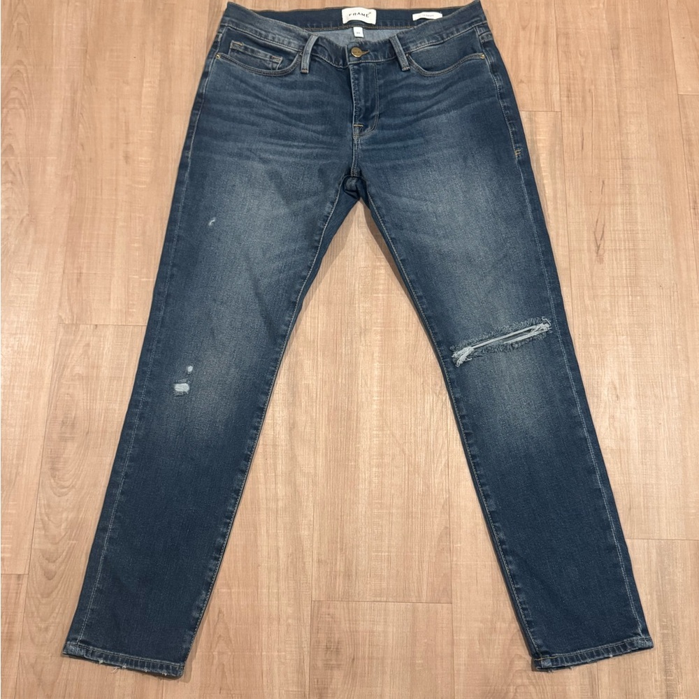 Frame Le Garcon Mid Rise Boyfriend Distressed Jeans